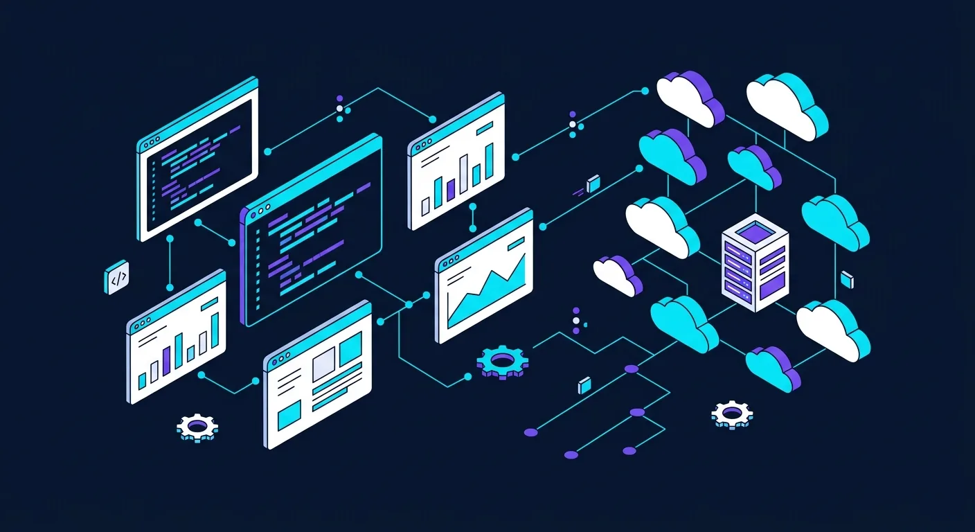 Ilustración de sistemas web conectados a la nube
